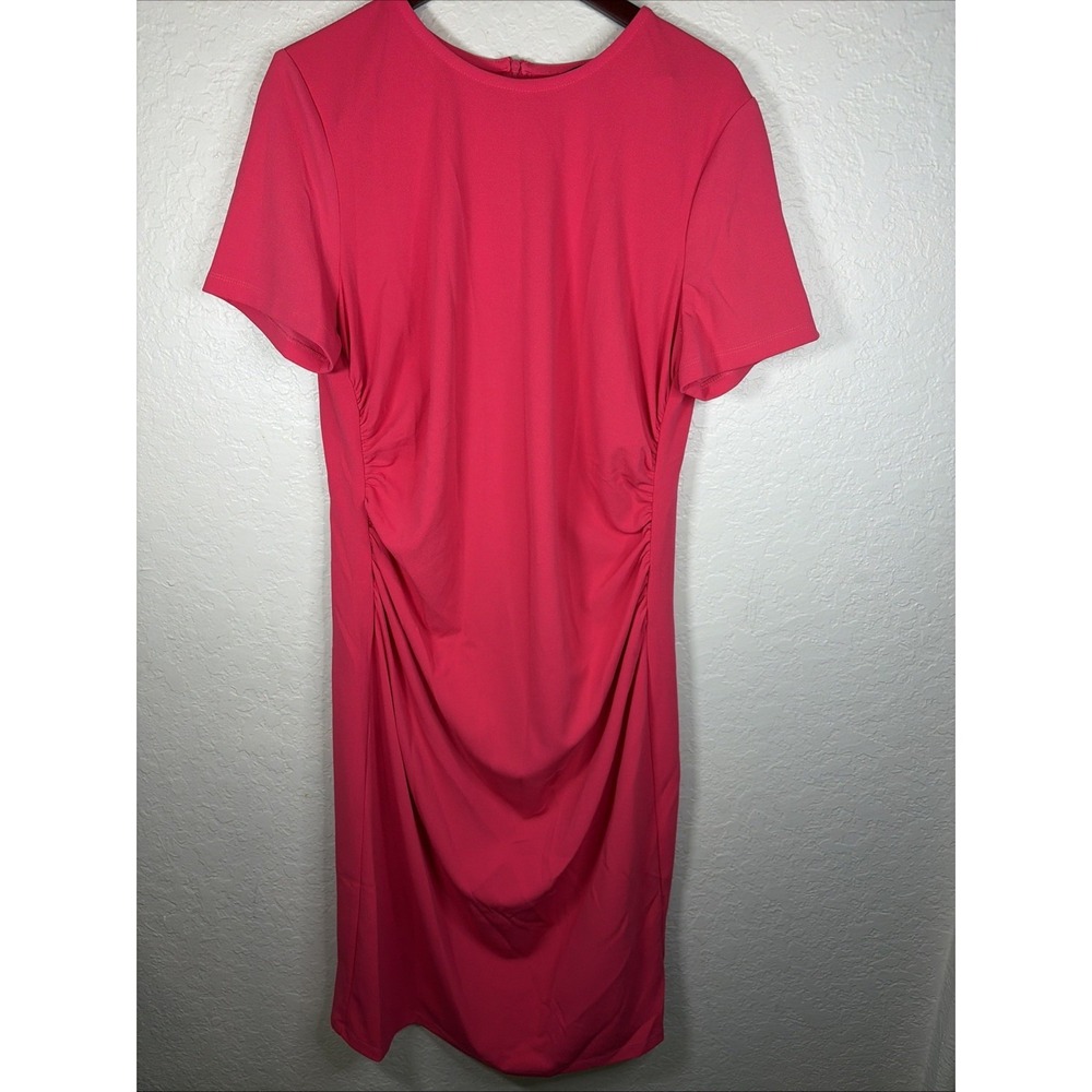 Maggy London Kina Below The Knee Short Sleeve Sheath Dress, Pink, Size 18